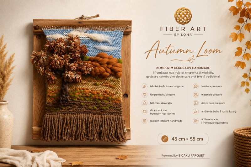 Kompozimi Dekorativ model “Autumn Loom” me Teknikë Tezgjahu Handmade – Fiber Art by Lona